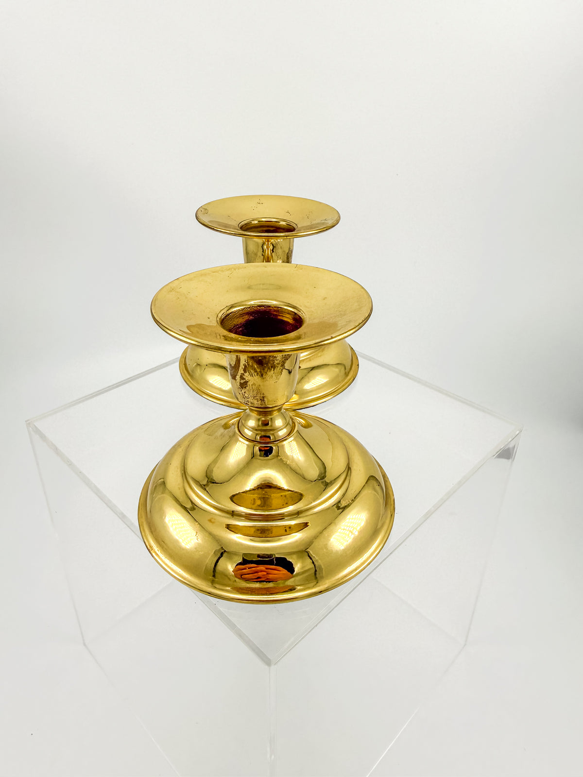 Vintage Brass Taper Candle Holders with Round Bases, Sold as a Pair
