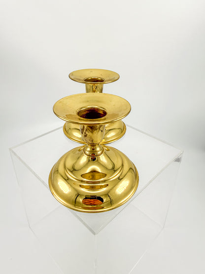Vintage Brass Taper Candle Holders with Round Bases, Sold as a Pair