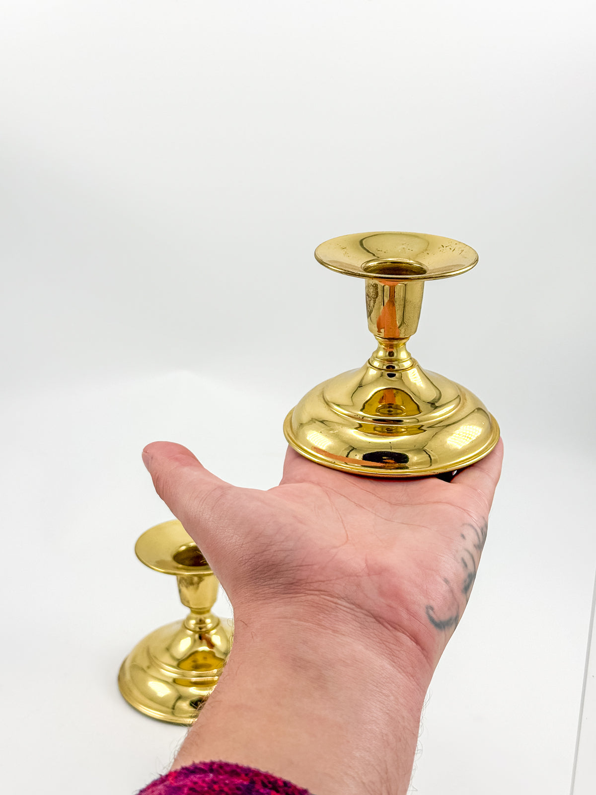 Vintage Brass Taper Candle Holders with Round Bases, Sold as a Pair