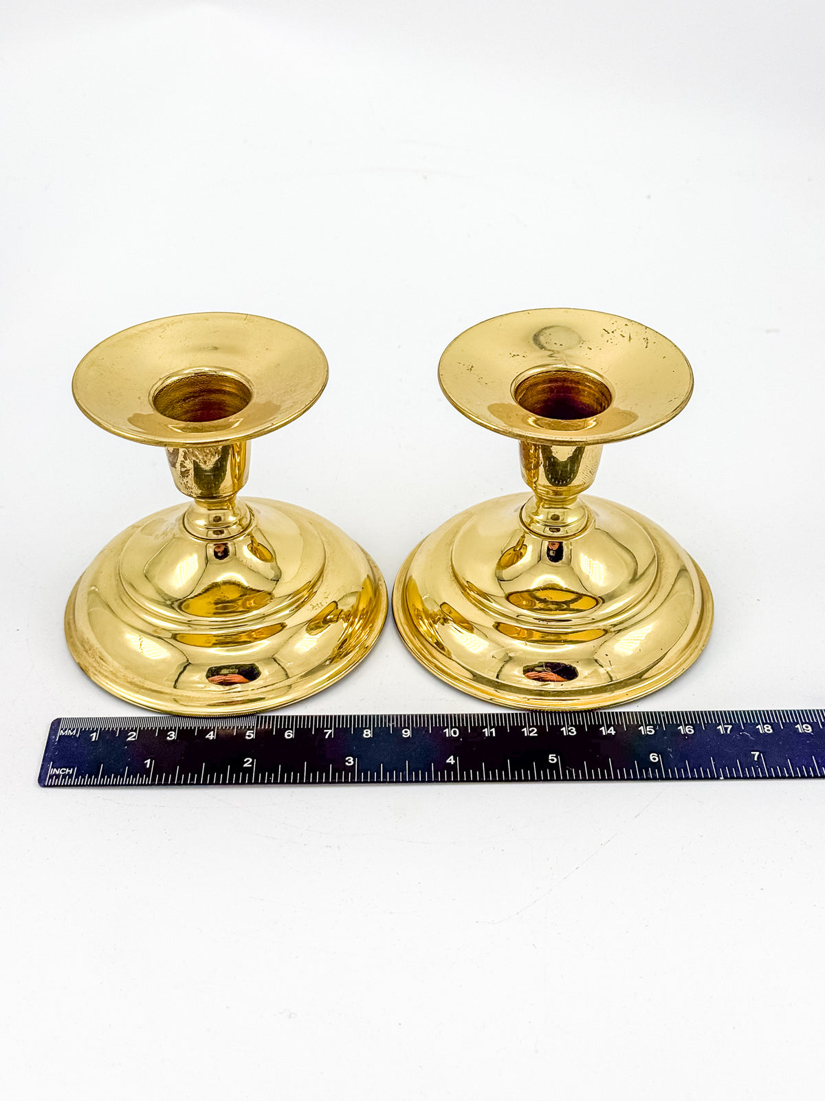 Vintage Brass Taper Candle Holders with Round Bases, Sold as a Pair