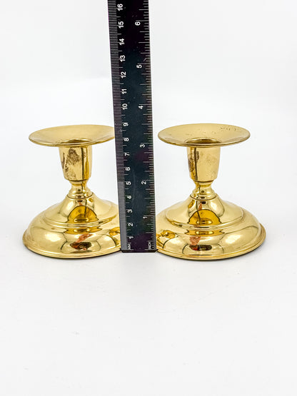 Vintage Brass Taper Candle Holders with Round Bases, Sold as a Pair