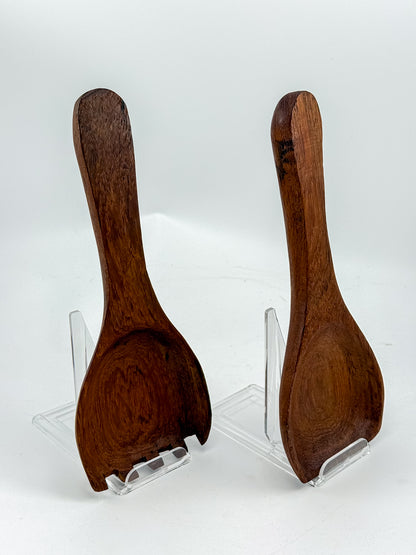 Vintage Wooden Salad Servers with Wide Spoon and Fork, Two-Piece Serving Set