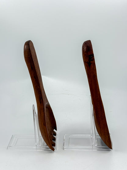 Vintage Wooden Salad Servers with Wide Spoon and Fork, Two-Piece Serving Set