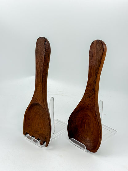 Vintage Wooden Salad Servers with Wide Spoon and Fork, Two-Piece Serving Set