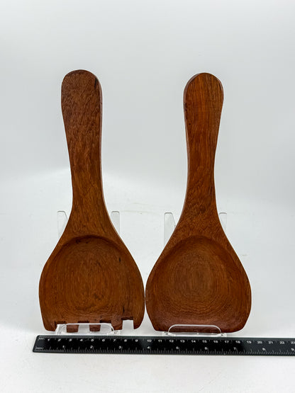 Vintage Wooden Salad Servers with Wide Spoon and Fork, Two-Piece Serving Set
