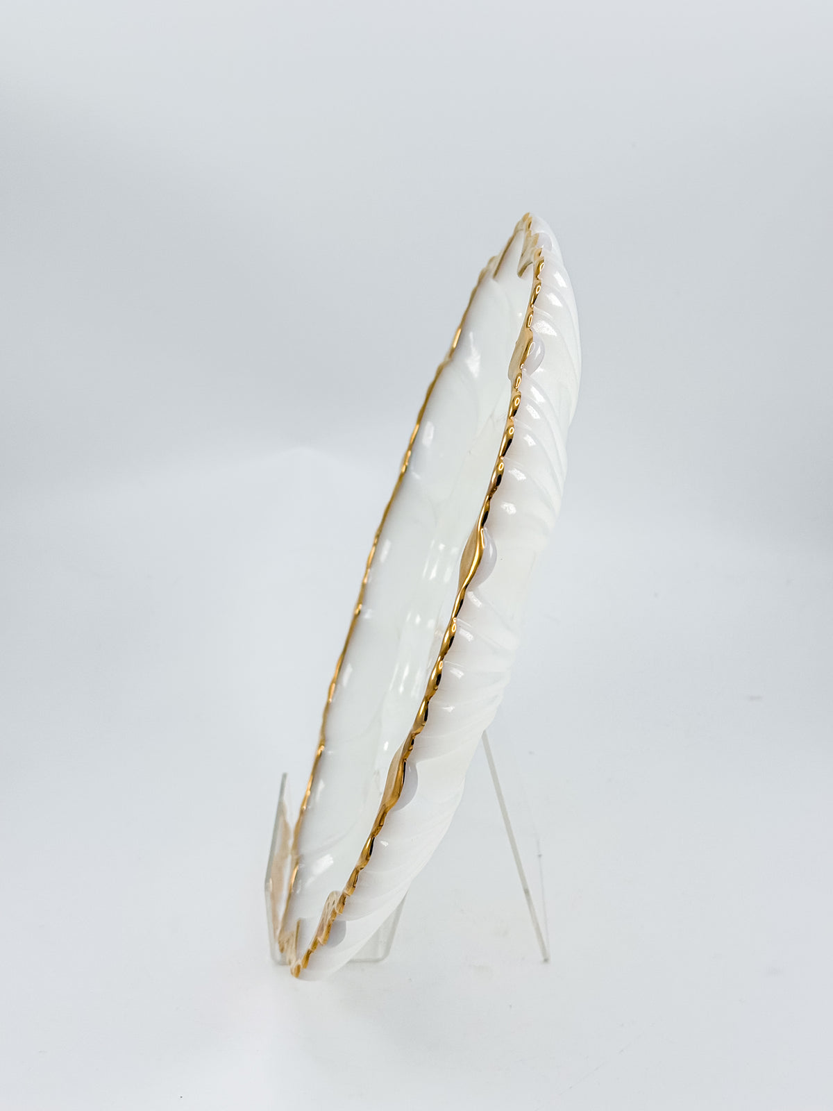 Vintage Fire-King by Anchor Hocking Milk Glass Deviled Egg Platter with Gold Trim and Scalloped Rim