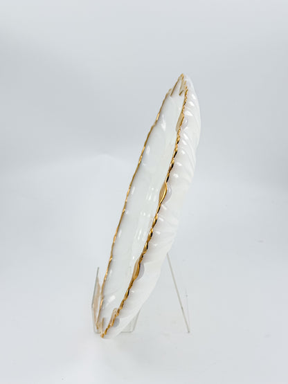 Vintage Fire-King by Anchor Hocking Milk Glass Deviled Egg Platter with Gold Trim and Scalloped Rim