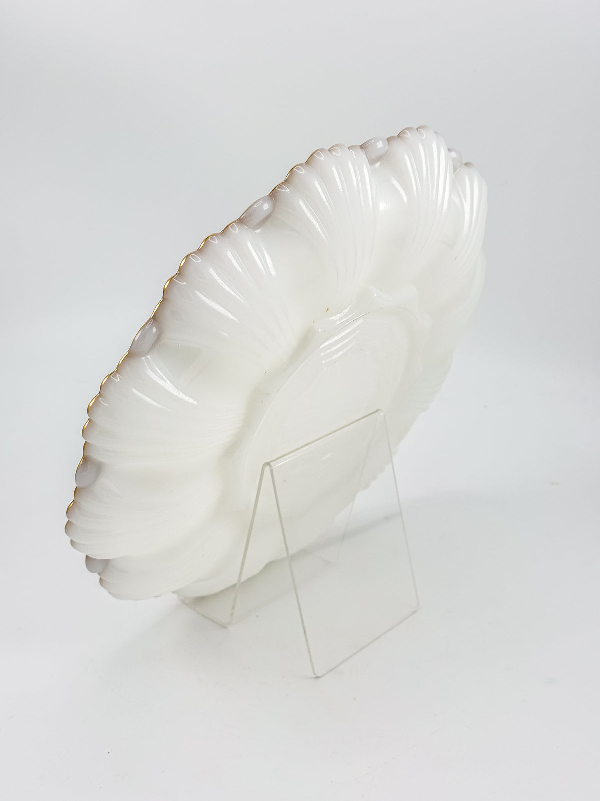 Vintage Fire-King by Anchor Hocking Milk Glass Deviled Egg Platter with Gold Trim and Scalloped Rim