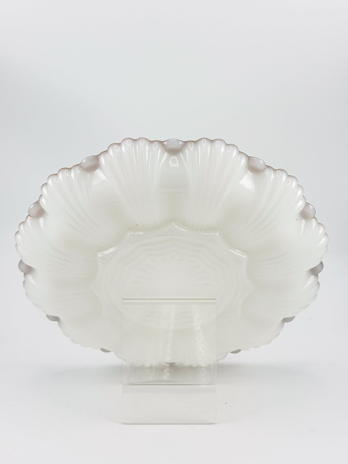 Vintage Fire-King by Anchor Hocking Milk Glass Deviled Egg Platter with Gold Trim and Scalloped Rim