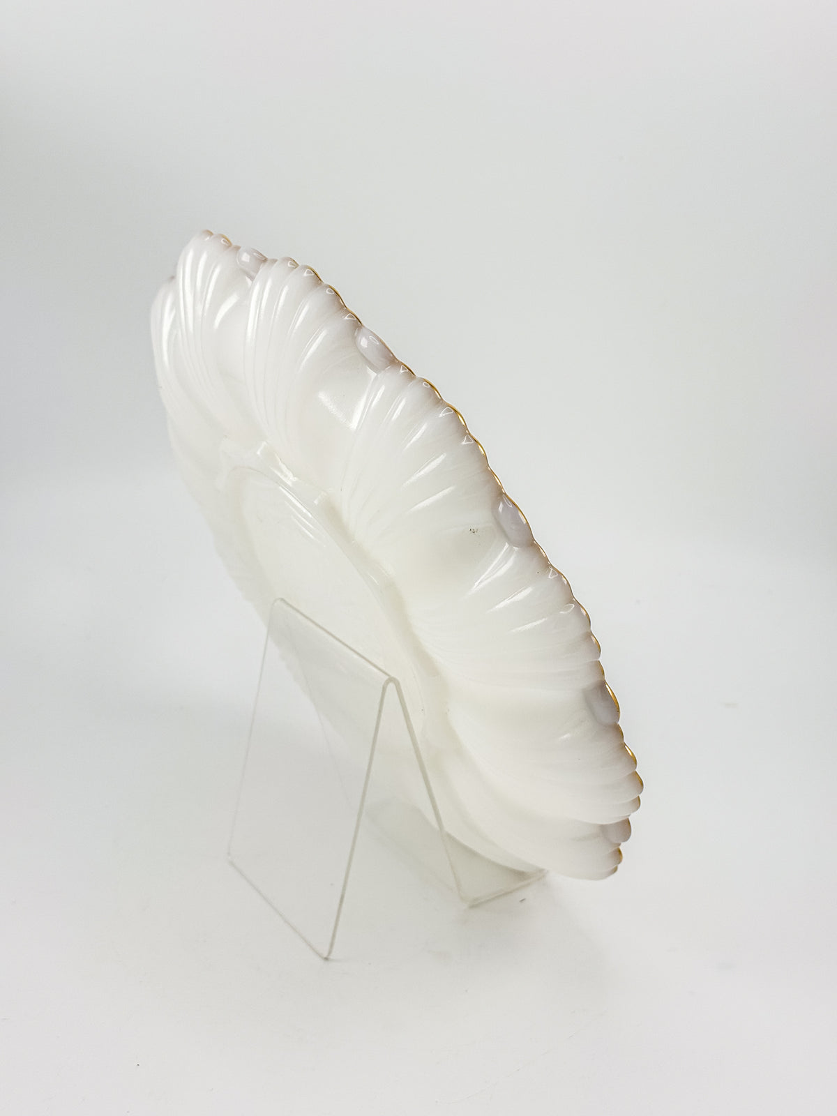 Vintage Fire-King by Anchor Hocking Milk Glass Deviled Egg Platter with Gold Trim and Scalloped Rim