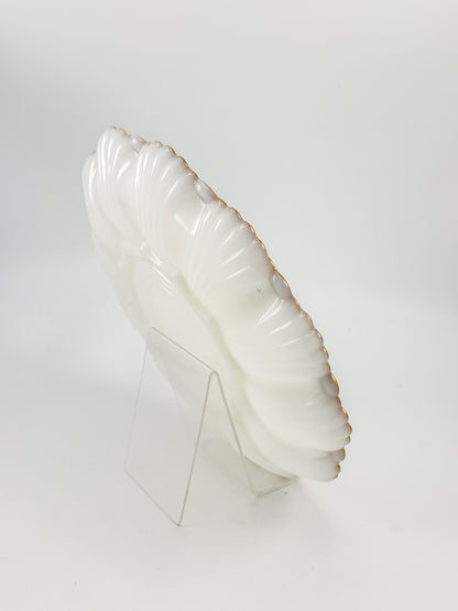 Vintage Fire-King by Anchor Hocking Milk Glass Deviled Egg Platter with Gold Trim and Scalloped Rim