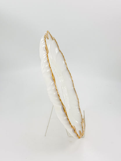 Vintage Fire-King by Anchor Hocking Milk Glass Deviled Egg Platter with Gold Trim and Scalloped Rim