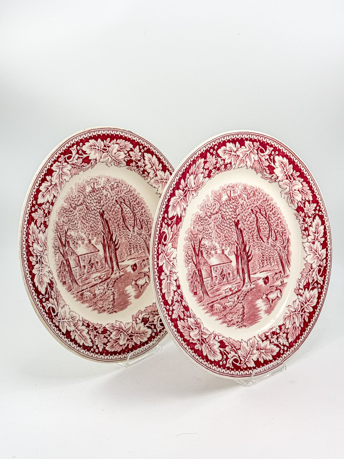 Vintage Homer Laughlin Currier & Ives Home Sweet Home Red Transferware Plate, Sold Individually, Not a Set