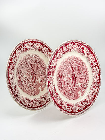 Vintage Homer Laughlin Currier & Ives Home Sweet Home Red Transferware Plate, Sold Individually, Not a Set