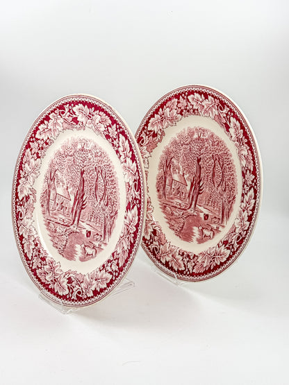 Vintage Homer Laughlin Currier & Ives Home Sweet Home Red Transferware Plate, Sold Individually, Not a Set