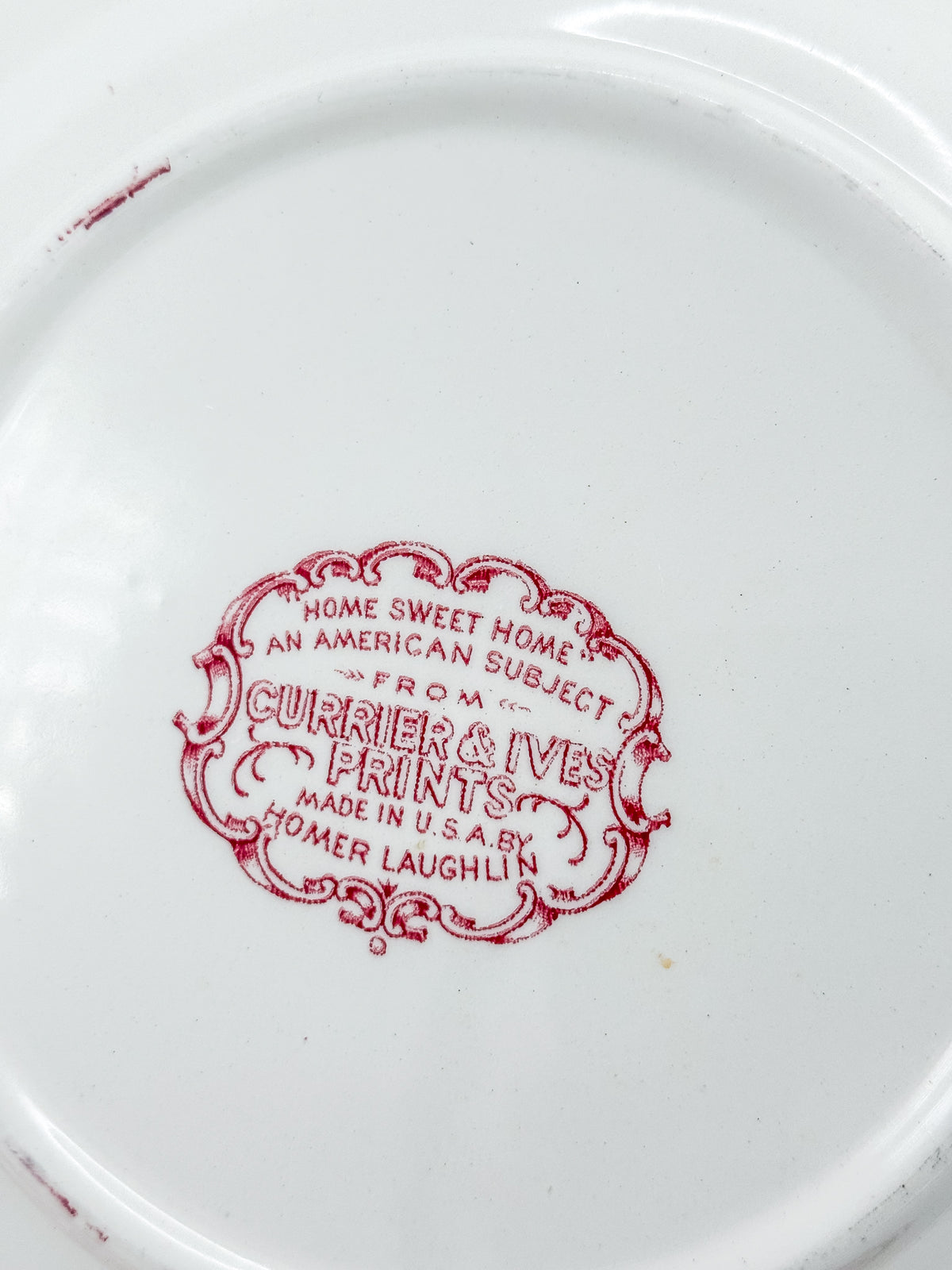 Vintage Homer Laughlin Currier & Ives Home Sweet Home Red Transferware Plate, Sold Individually, Not a Set