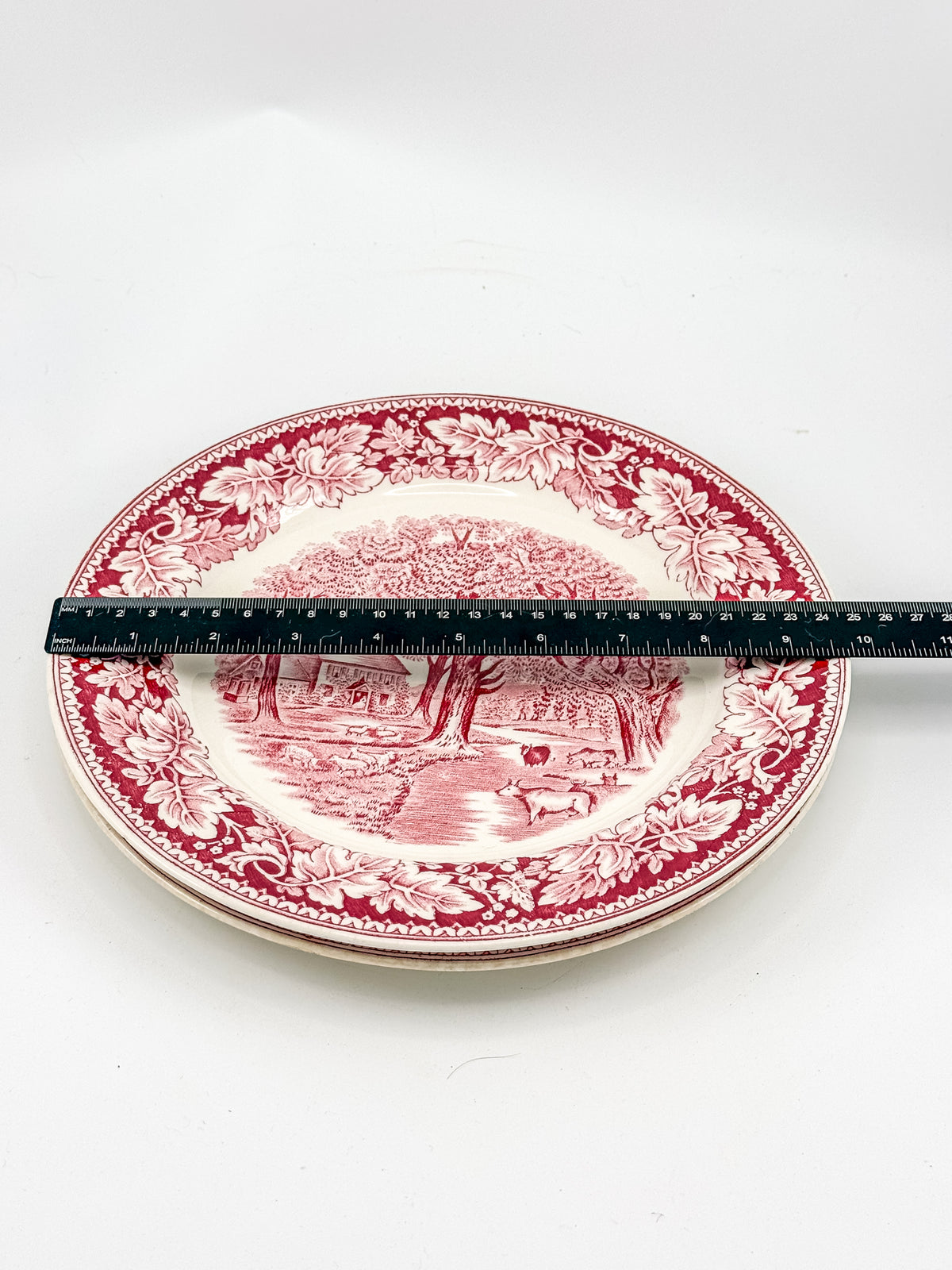 Vintage Homer Laughlin Currier & Ives Home Sweet Home Red Transferware Plate, Sold Individually, Not a Set