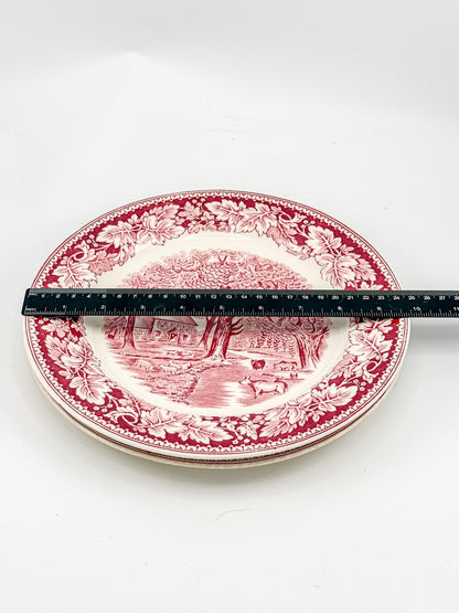 Vintage Homer Laughlin Currier & Ives Home Sweet Home Red Transferware Plate, Sold Individually, Not a Set