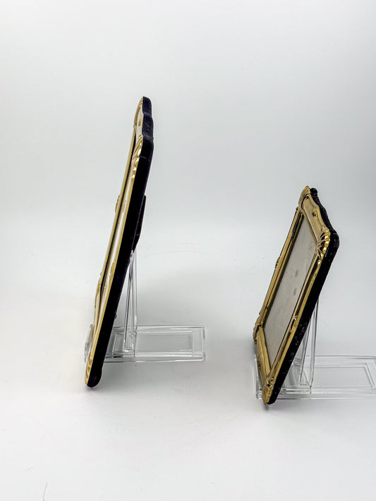 Vintage Brass Picture Frames with Shell Corners and Black Backs, Two Sizes Sold as a Pair