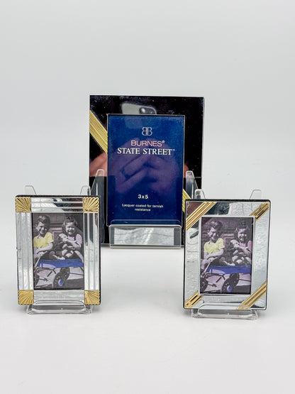 Silver-Tone and Gold-Tone Metal Picture Frames with Geometric Accents, Set of Three in Two Sizes