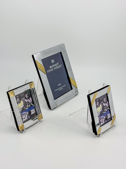 Silver-Tone and Gold-Tone Metal Picture Frames with Geometric Accents, Set of Three in Two Sizes
