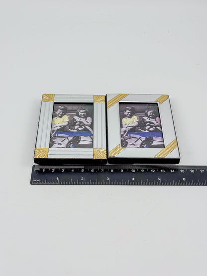 Silver-Tone and Gold-Tone Metal Picture Frames with Geometric Accents, Set of Three in Two Sizes