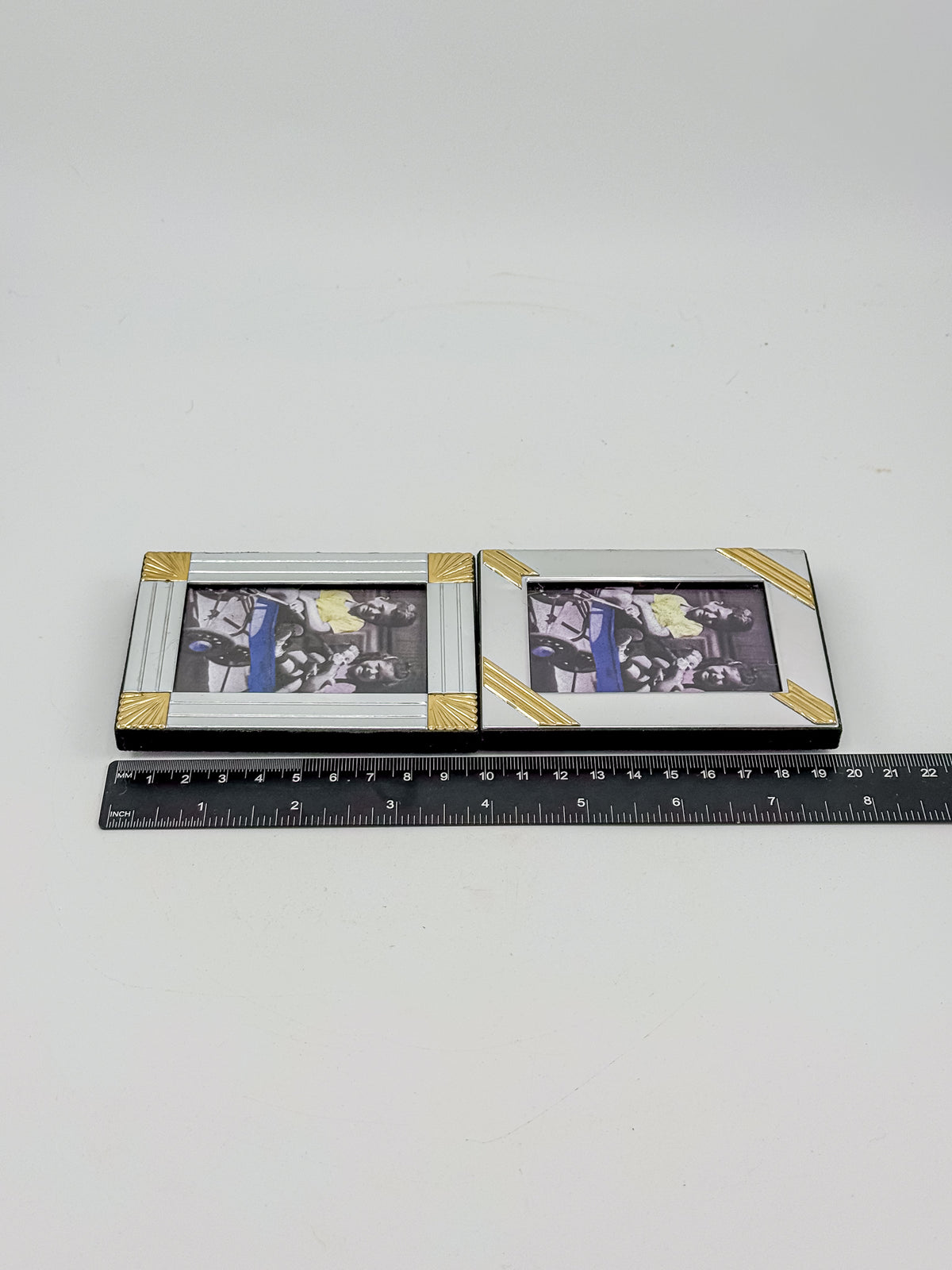 Silver-Tone and Gold-Tone Metal Picture Frames with Geometric Accents, Set of Three in Two Sizes