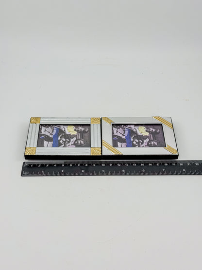Silver-Tone and Gold-Tone Metal Picture Frames with Geometric Accents, Set of Three in Two Sizes