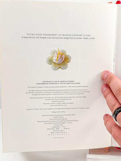 Martha Stewart’s Hors d’Oeuvres Handbook, 1999 First Edition Hardcover Cookbook with Dust Jacket