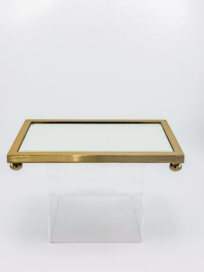 Vintage West Emory Rectangular Brass Mirrored Vanity Tray with Ball Feet