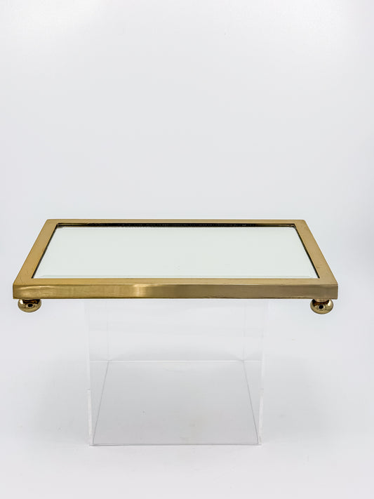 Vintage West Emory Rectangular Brass Mirrored Vanity Tray with Ball Feet
