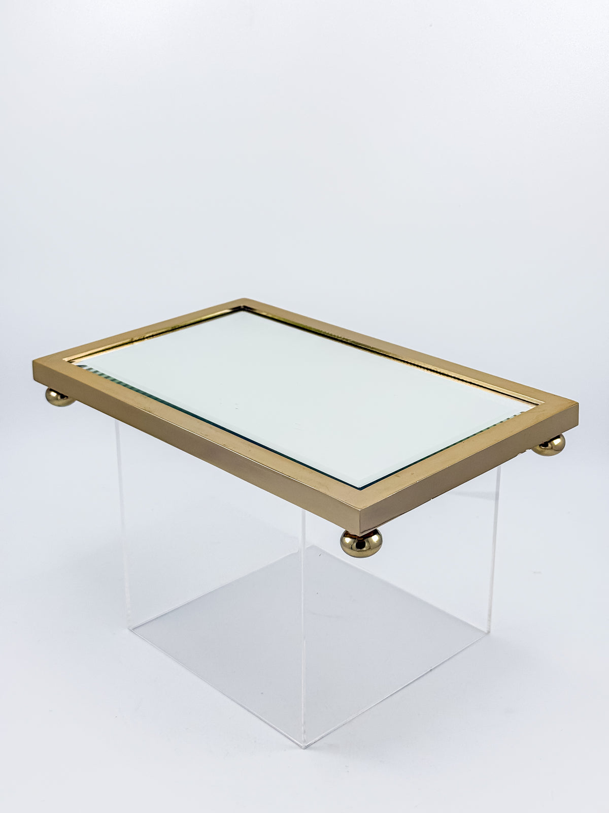 Vintage West Emory Rectangular Brass Mirrored Vanity Tray with Ball Feet