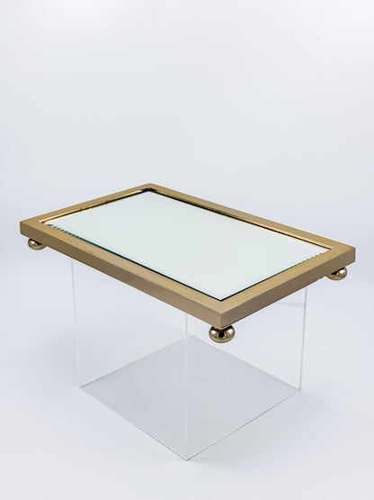 Vintage West Emory Rectangular Brass Mirrored Vanity Tray with Ball Feet