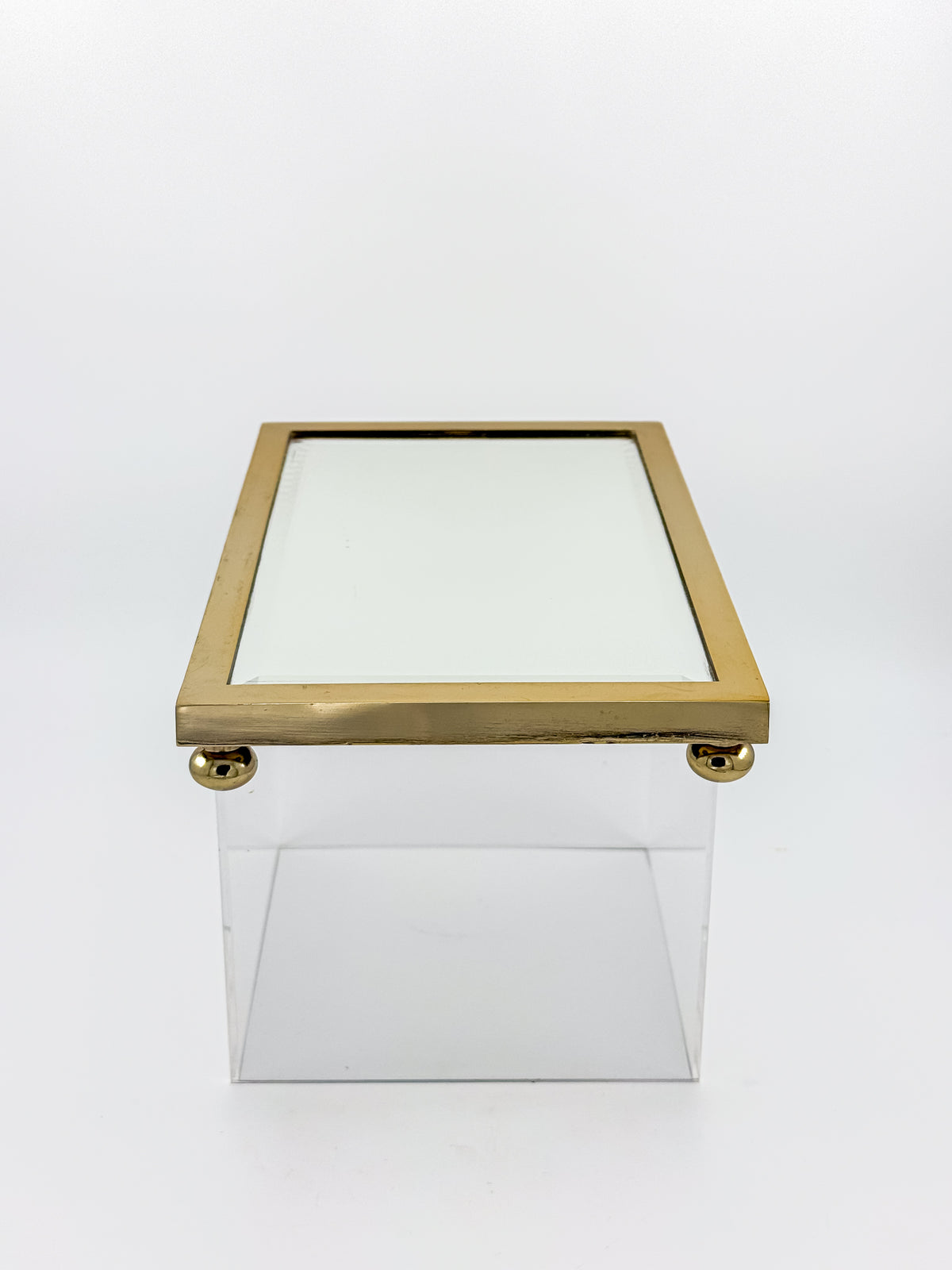 Vintage West Emory Rectangular Brass Mirrored Vanity Tray with Ball Feet