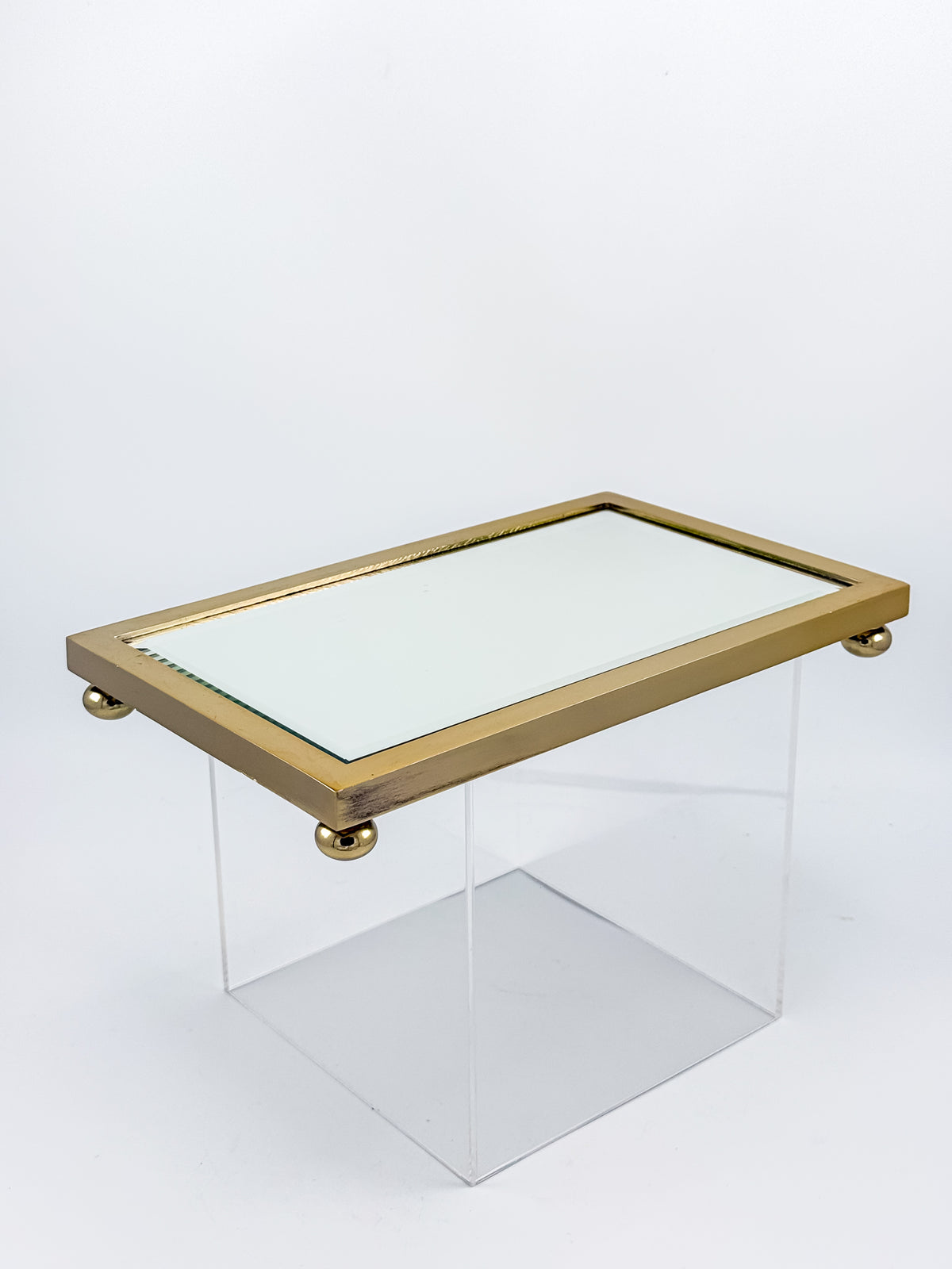 Vintage West Emory Rectangular Brass Mirrored Vanity Tray with Ball Feet
