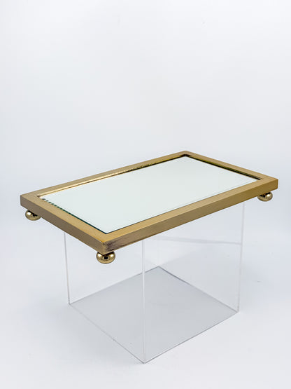 Vintage West Emory Rectangular Brass Mirrored Vanity Tray with Ball Feet