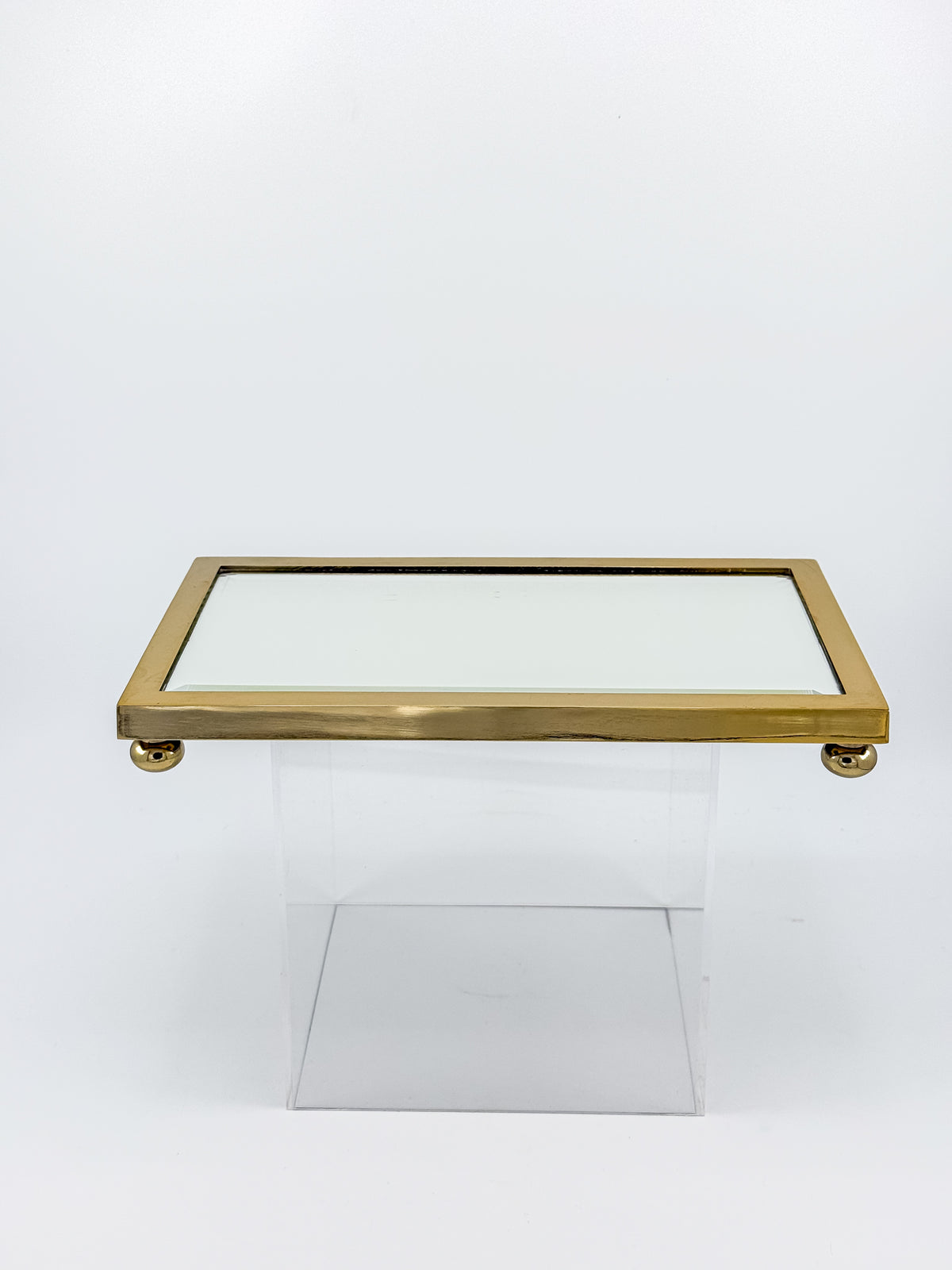 Vintage West Emory Rectangular Brass Mirrored Vanity Tray with Ball Feet