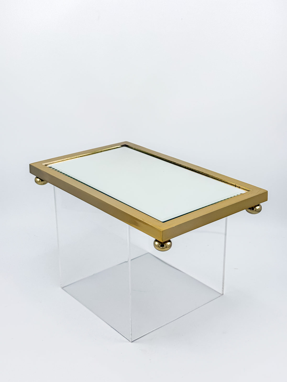 Vintage West Emory Rectangular Brass Mirrored Vanity Tray with Ball Feet