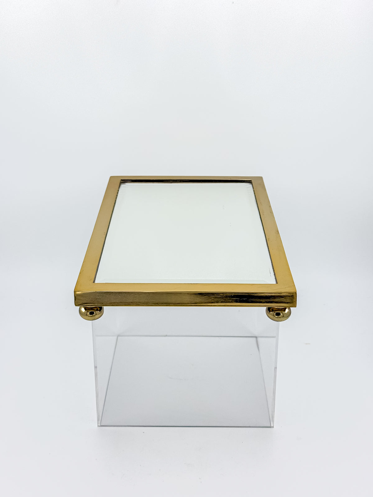 Vintage West Emory Rectangular Brass Mirrored Vanity Tray with Ball Feet
