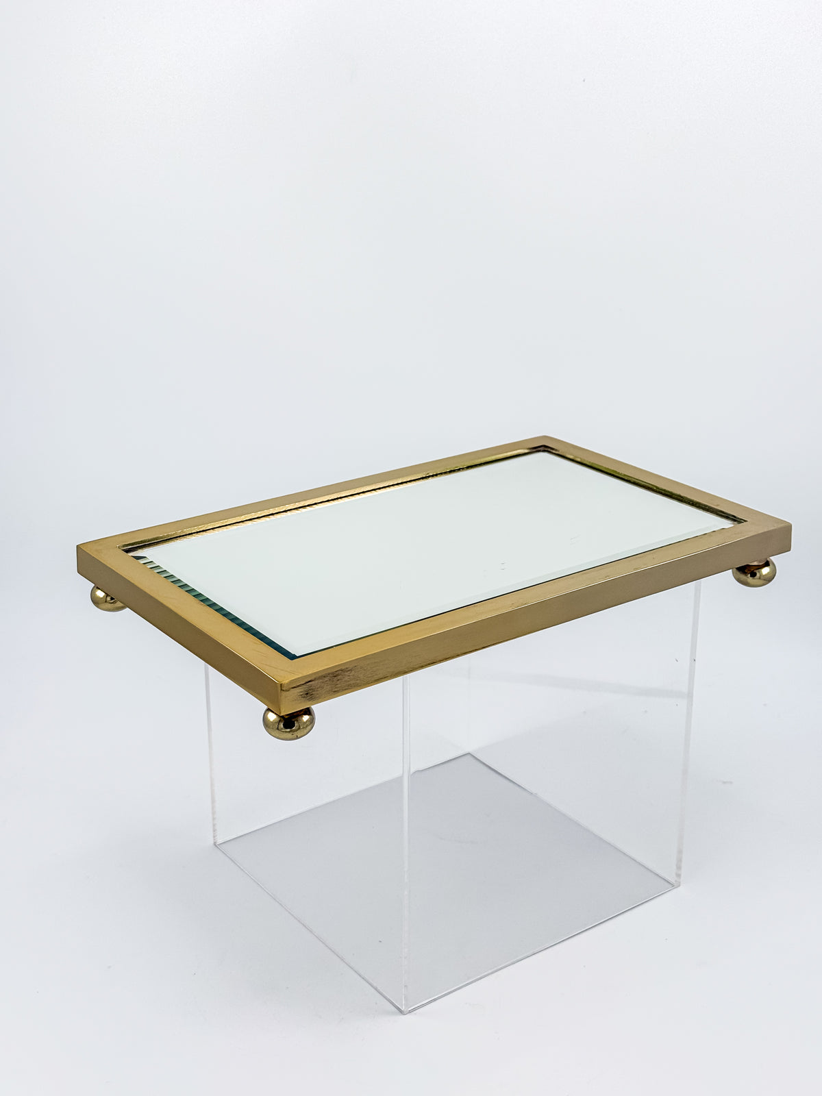 Vintage West Emory Rectangular Brass Mirrored Vanity Tray with Ball Feet