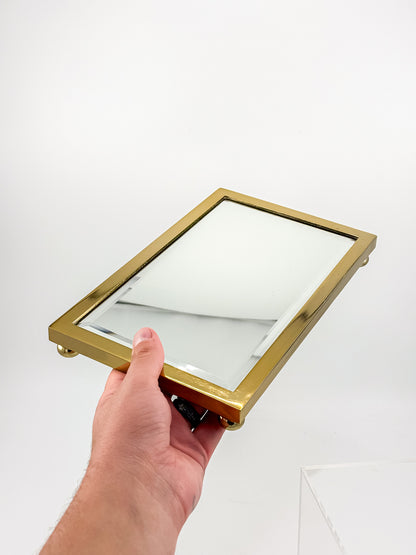 Vintage West Emory Rectangular Brass Mirrored Vanity Tray with Ball Feet
