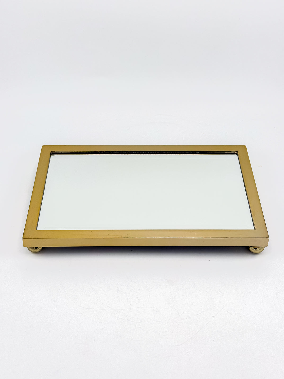 Vintage West Emory Rectangular Brass Mirrored Vanity Tray with Ball Feet
