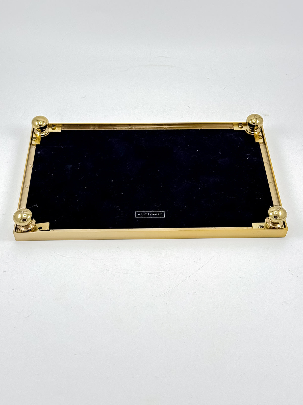 Vintage West Emory Rectangular Brass Mirrored Vanity Tray with Ball Feet