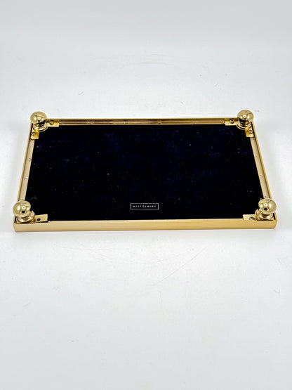 Vintage West Emory Rectangular Brass Mirrored Vanity Tray with Ball Feet