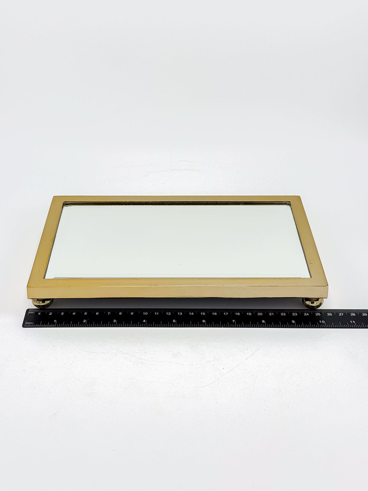 Vintage West Emory Rectangular Brass Mirrored Vanity Tray with Ball Feet