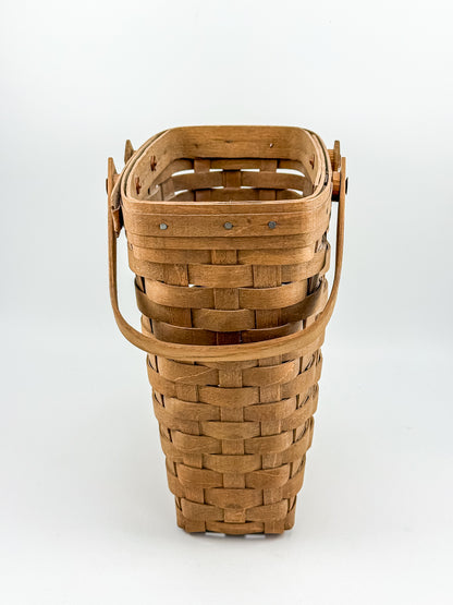 Longaberger Handwoven Wood Splint Basket with Two Swing Handles, Tall Rectangular Rustic Cottage Storage