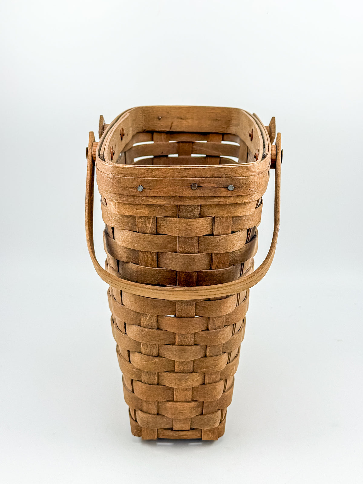 Longaberger Handwoven Wood Splint Basket with Two Swing Handles, Tall Rectangular Rustic Cottage Storage