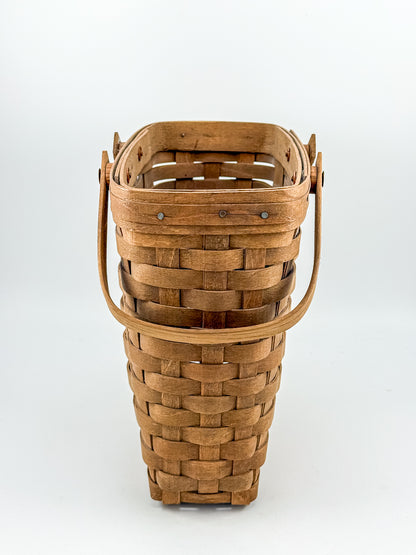 Longaberger Handwoven Wood Splint Basket with Two Swing Handles, Tall Rectangular Rustic Cottage Storage