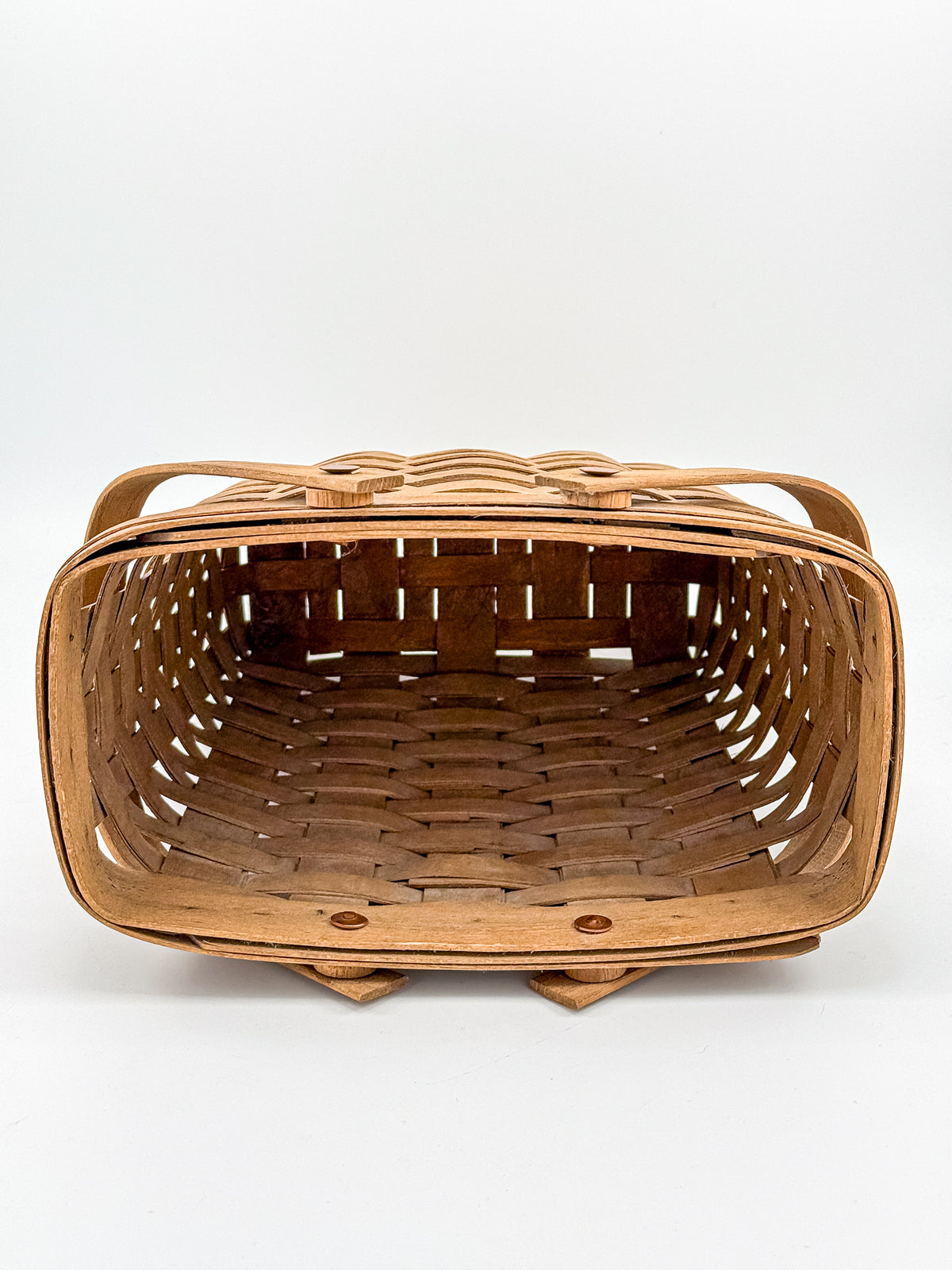 Longaberger Handwoven Wood Splint Basket with Two Swing Handles, Tall Rectangular Rustic Cottage Storage