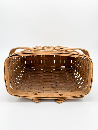 Longaberger Handwoven Wood Splint Basket with Two Swing Handles, Tall Rectangular Rustic Cottage Storage